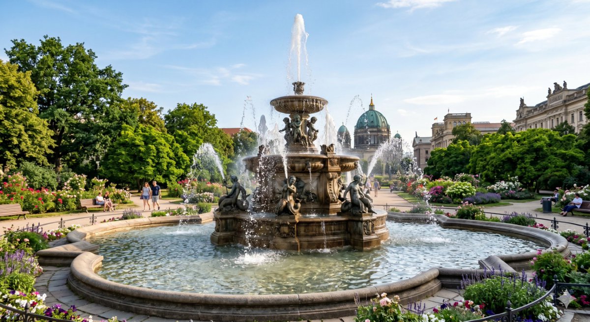 Die Berliner Brunnensaison ist eröffnet: 184 Zier- und Springbrunnen in elf Bezirken gehen bis Mitte Mai schrittweise in Betrieb.

35 Anlagen bleiben trocken – darunter der „Wasserklops“ am Breitscheidplatz und der Brunnen am Strausberger Platz.

#Berlin (KI Bild)
