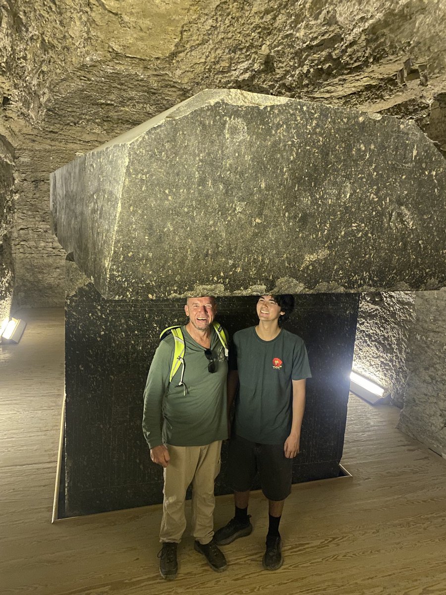 JasonSm73583807's tweet photo. Inside the tomb of Ty and the Serapeum. Just me and my son with a guide. The vibration in there could almost lift you off the ground. https://t.co/ReIIDsG8hA