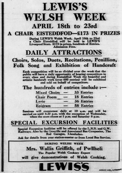 Liverpool1207's tweet image. #Liverpool OTD - 1932: Lewis's Welsh Week and Eisteddfod opens... 🏴󠁧󠁢󠁷󠁬󠁳󠁿