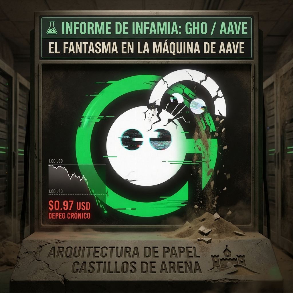 Criptovago's tweet photo. 🧪 INFORME DE INFAMIA: GHO (N°39 - Rango F)

El fantasma de @aave que no sostiene el peg. 📉

• Fallo: Depeg crónico ($0.97). No es fluctuación, es incompetencia.

• Realidad: Mucho marketing, poca demanda real. Un error de cálculo impreso.

#GHO #Aave #DeFi #Stablecoins https://t.co/8c8Fvyvykv