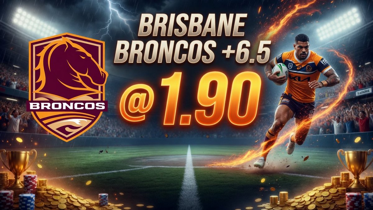 TryTimeTips's tweet photo. NRL PLAY OF THE NIGHT 🔥

BRONCOS +6.5 @ 1.90

LETS FINISH THIS 4-0 NRL NIGHT STRONG COME ON THE BRONX🐴 https://t.co/SENZa1r5QW