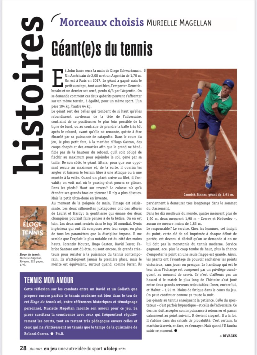 mumagellan's tweet photo. Merci En Jeu et l’Ufolep pour ce morceau choisi de mon Eloge du tennis 😊🙏
Extrait entre David et Goliath
#tennis #ecrirelesport #isner @JohnIsner @NicolasMahutFan @moutet99 #atp @nmahut @dieschwartzman https://t.co/ejP27hCqSs
