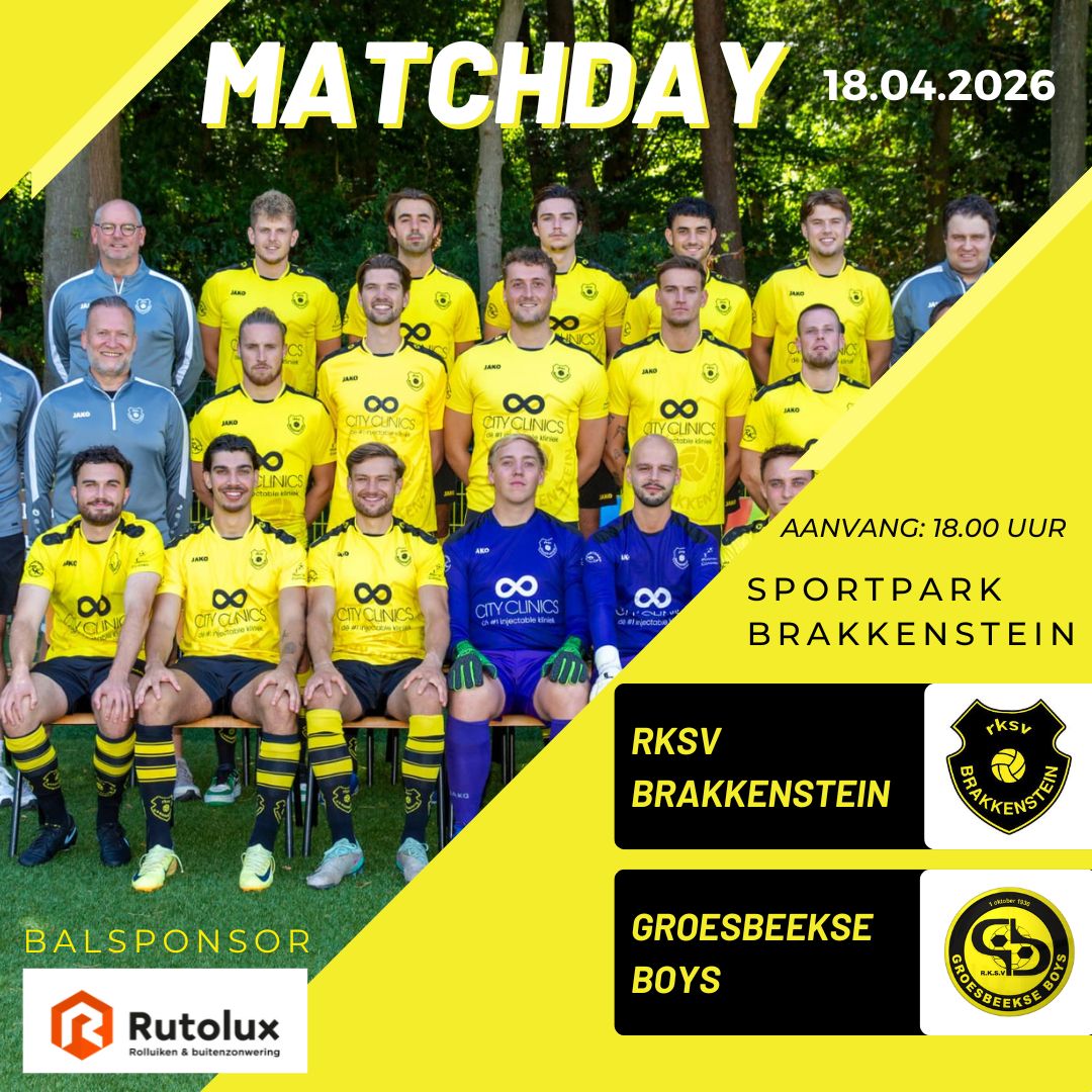 Brakkenstein's tweet photo. MATCHDAY ⚽🟡⚫

Brakkenstein 1 - Groesbeekse Boys 1
Aanvang 18.00 uur

Kom onze mannen aanmoedigen 👏👏

Balsponsor is Rutolux Rolluiken en Buitenzonwering 

Na afloop van deze wedstrijd is er een feestavond in ons clubhuis met DJ MIKE 🔈🎵🍺🥂 https://t.co/khdybRi0yT