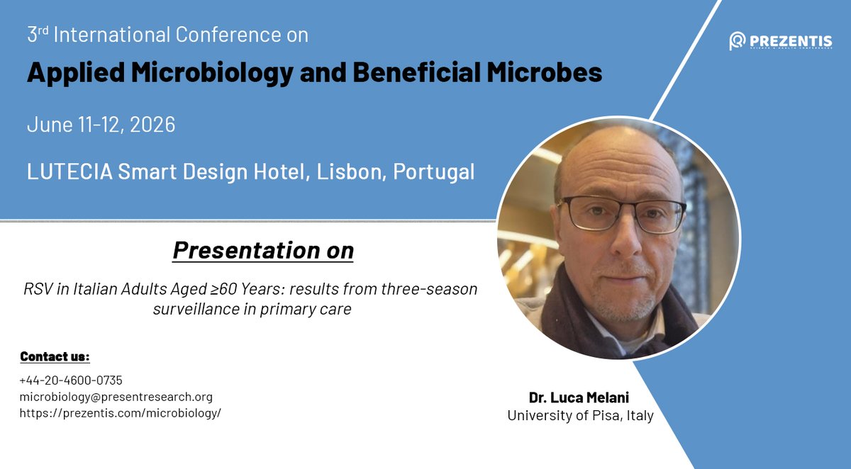 EveRachel74054's tweet image. Special Guest Alert!
We’re excited to welcome Dr. Luca Melani as a distinguished speaker at #Microbiology Conference 2026.
Join us on June 11-12 in Lisbon, Portugal!
Register now🔗prezentis.com/microbiology/
#Microbes #Virology #immune #doctors #PublicHealth #Epidemiology