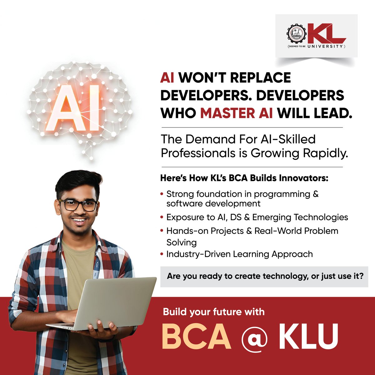 kluniversity's tweet photo. Join KLU’s industry-focused BCA program and build skills in AI, coding, and software development with real-world exposure.

🎓 Admissions Open 2026–27
🔗 https://t.co/m05NrlMFlX

#BCA #KLU #FutureDevelopers #AIinEducation #TechCareers #SoftwareDevelopment #CodingStudents https://t.co/9GUwrAfRh4