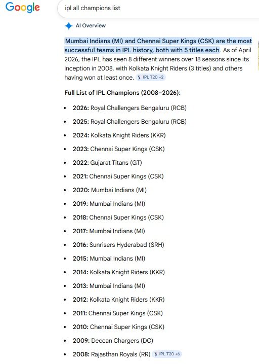 AbdulKhaliq1802's tweet image. RCB already won IPL-2026 championship as per Google AI Gemini. #iplt20 #RCB #Google