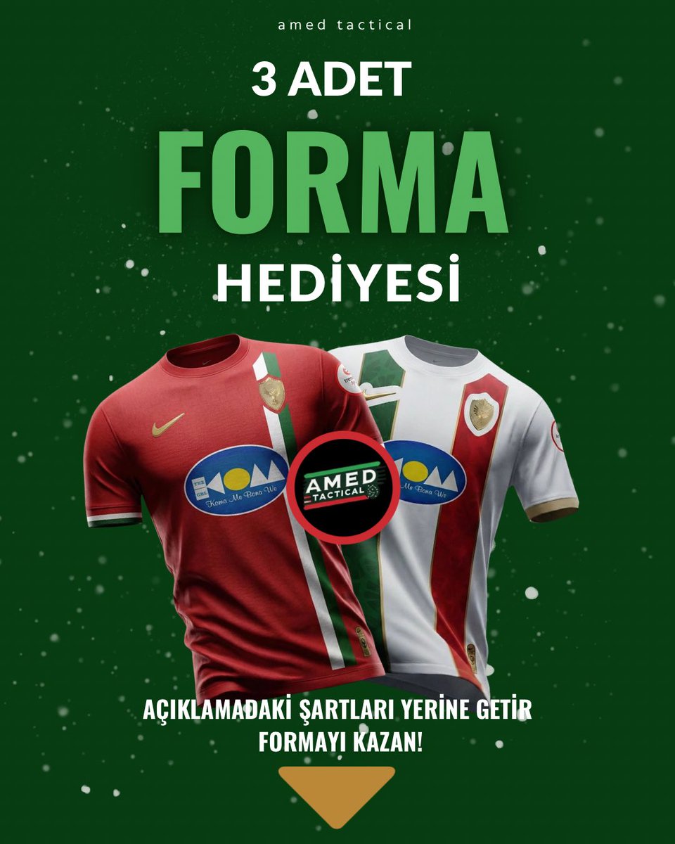 amedtactical's tweet photo. 🎉 SEZONUN SON AMEDSPOR FORMA ÇEKİLİŞİ! 

3 adet Amedspor forması hediye ediyoruz! 💚❤️

📌 Katılım şartları:

✅ Bu hesabı takip et

✅ Amed Tactical YouTube kanalımıza abone ol

✅ Yorumlara 3 arkadaşını etiketle!

📲 YouTube: https://t.co/YFkbqVtvpc

🎙 Kazananlar, 22 Nisan’da belli olacaktır.

Bol şans! ✊💚❤️