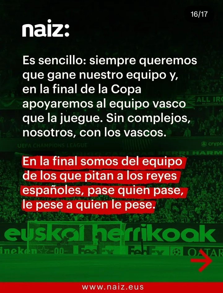 Memoria garelako, ez dugulako ahazten zure hiltzaileak defendatzen duen armarria, ez ditugulako barkatzen ondorengo umiliazioak.

"Por la memoria de Iribar y Kortabarria, por las kalejiras hermanadas, porque no nos vamos a confundir de adversarios. Nosotros con los vascos".