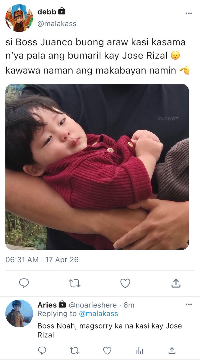 mimiwoowo's tweet photo. Eli vs. Noah vs. Jj — ft. Jose Rizal 
3 tweets special

away mag-asawa na medyo naging problema ng makabayang si Jj 😭 https://t.co/LffPeFpuPL