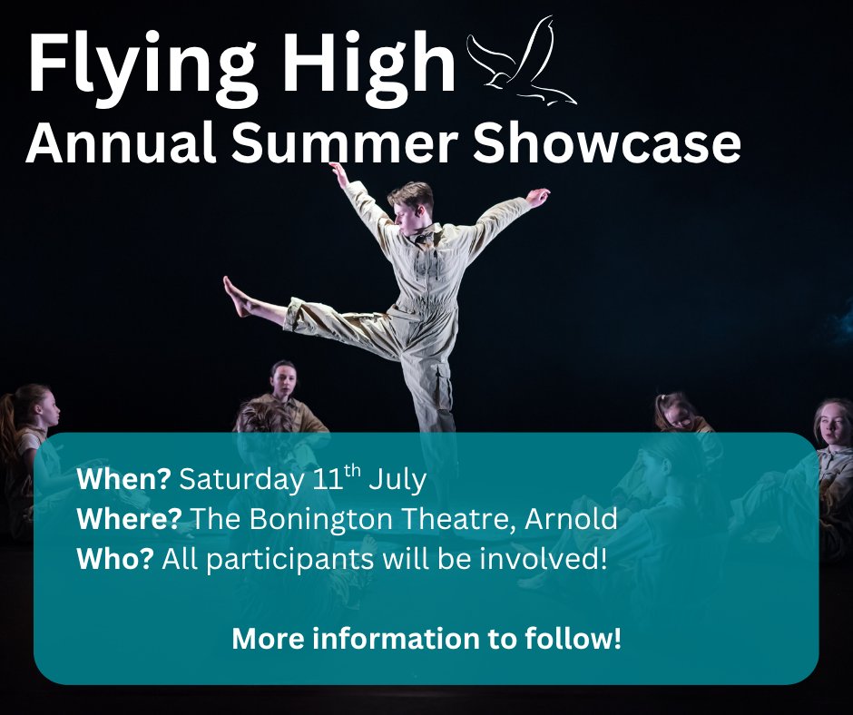 FlyingHighCIC's tweet photo. 📢 Our Annual Summer Showcase is back!

Make sure you save the date now! More information to follow...🎭👀

#flyinghigh
#gedlingborough
#performingarts
#dance
#acting
#singing
#arnold
#nottingham
#gedling https://t.co/3s1JSW6Tek