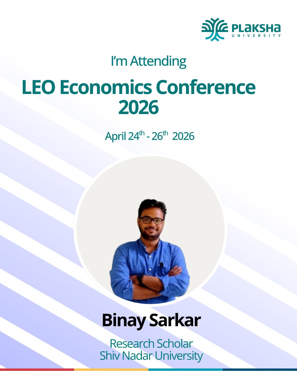 binayecon's tweet photo. Excited to be attending the LEO Econ Conf. 2026 at Plaksha Univ from April 24–26. Looking forward to engaging discussions, insightful research, and connecting with fellow economists and scholars.

#LEOConference2026 #Economics #AcademicConference @prakarsh9 @PlakshaUniv https://t.co/oy8O8ePXg0