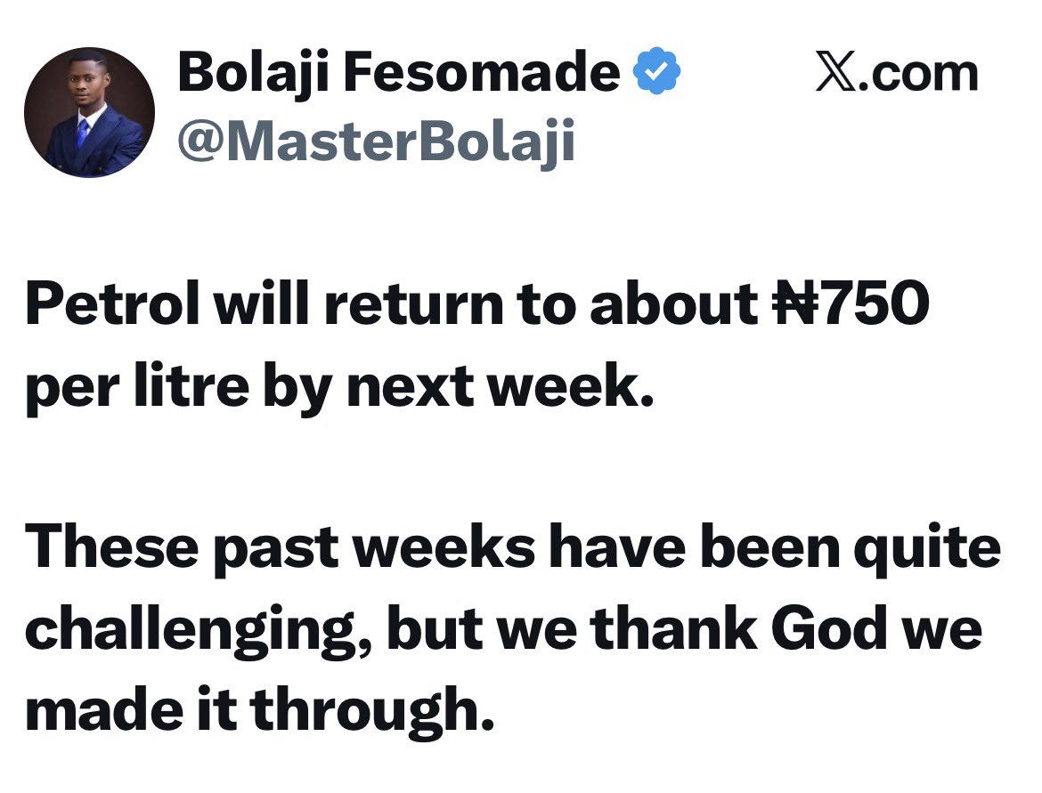 Petrol will return to N750 per liter next week- Business Strategist Bolaji