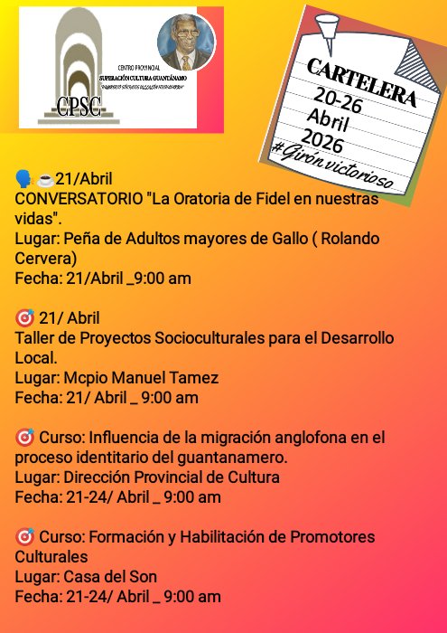 Venadita65's tweet image. Avances de #Programación de la #Capacitacion en 
#SuperacionCulturaGuantanamo 
@Iselisdanger @GuantanamoCulto 
#GironVictorioso
#GuantanamoNoSeDetiene