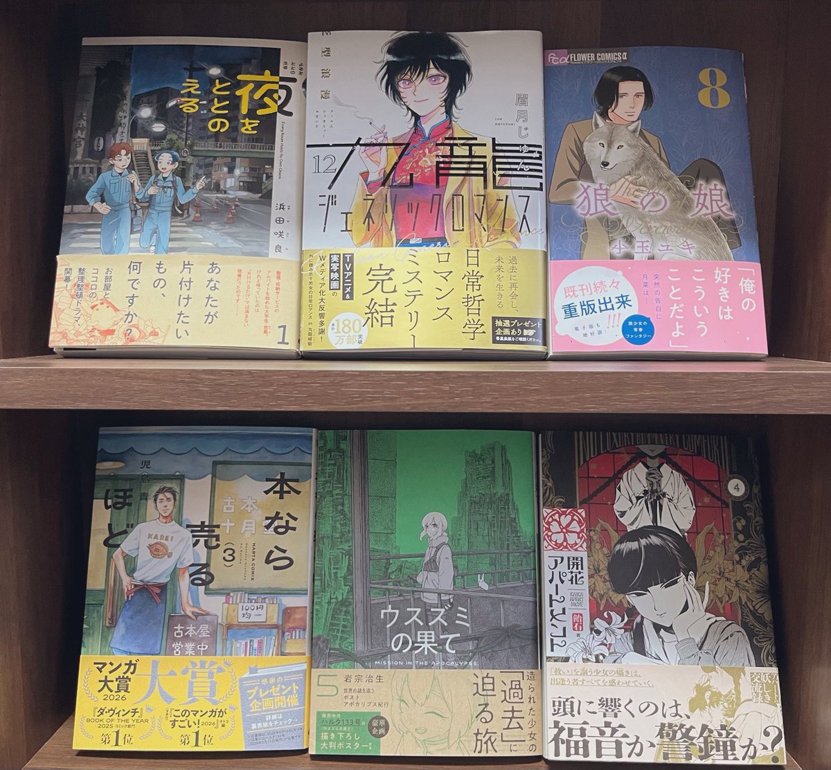 #今日買った漫画
夜をととのえる
九龍ジェネリックロマンス
狼の娘
本なら売るほど
ウスズミの果て
開花アパートメント

九龍がついに完結😭
すぐに読みたい気持ちとちょっと置いておきたい気持ち半分