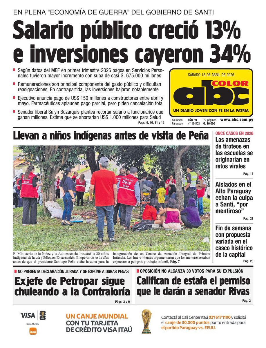 antoniaarroyo's tweet image. Hola! Tapa de diarios #Paraguay