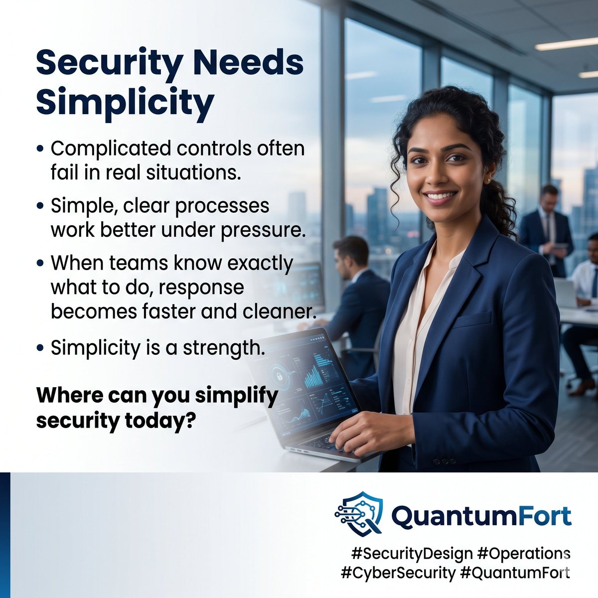 Quantum_fort's tweet image. Security thrives on simplicity.

Complex controls fail under pressure, but clear processes stay sharp.

When teams know the drill, response is faster.

Simplicity isn't a weakness—it's a strength. 🛡️

#SecurityDesign #Operations #CyberSecurity #QuantumFort