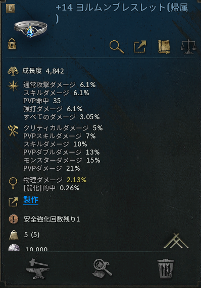 ヨルムンブレスレット＋１４つよい！
１５０個以上OEしてできました
１２までいったら売って上振れたらOEみたいな感じでやって80wemixと500ダイヤぐらいで作成できました😎
１２ループで地味にプラス得点もたまっていくのでいい感じ