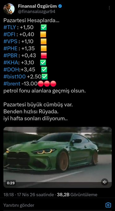 chrisferan's tweet image. #TLY : +1.67
#KHA : +3.05
#DOH : +3.27 getiri açıklamıştır 
#PHE #PBR #VPS ve #DFI pazartesiye kaldı