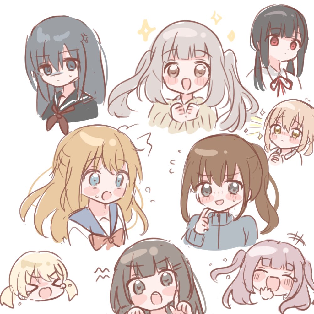 気分転換に色んな表情の女の子を落書きした🙆‍♀️