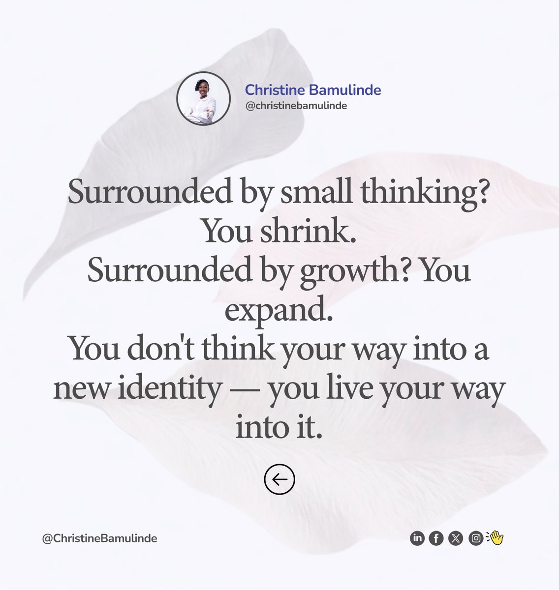 CBamulinde's tweet photo. What part is your environment playing in shaping your identity! #ChristineBamulinde #lifecoachingtips #youridentity https://t.co/8Gw79VtxQd