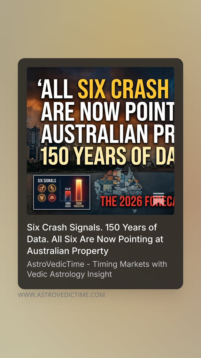 astrovedictime's tweet image. Six Crash Signals. 150 Years of Data. All Six Are Now Pointing at Australian Property

#marketanalysis #realestate #finance2026 #australiapropertymarket

astrovedictime.com/p/six-crash-si…