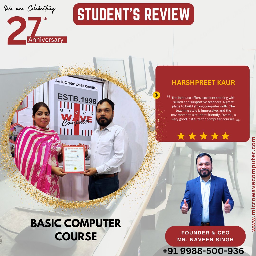 mwc_98's tweet image. 🎉 Congratulations Harshpreet Kaur on achieving your Basic Computer milestone! 🖥️
Your dedication and smart efforts are building a strong digital future
Keep shining and turning your goals into big success

#Congratulations #Achievement #basiccomputer #microwavecomputer #khanna