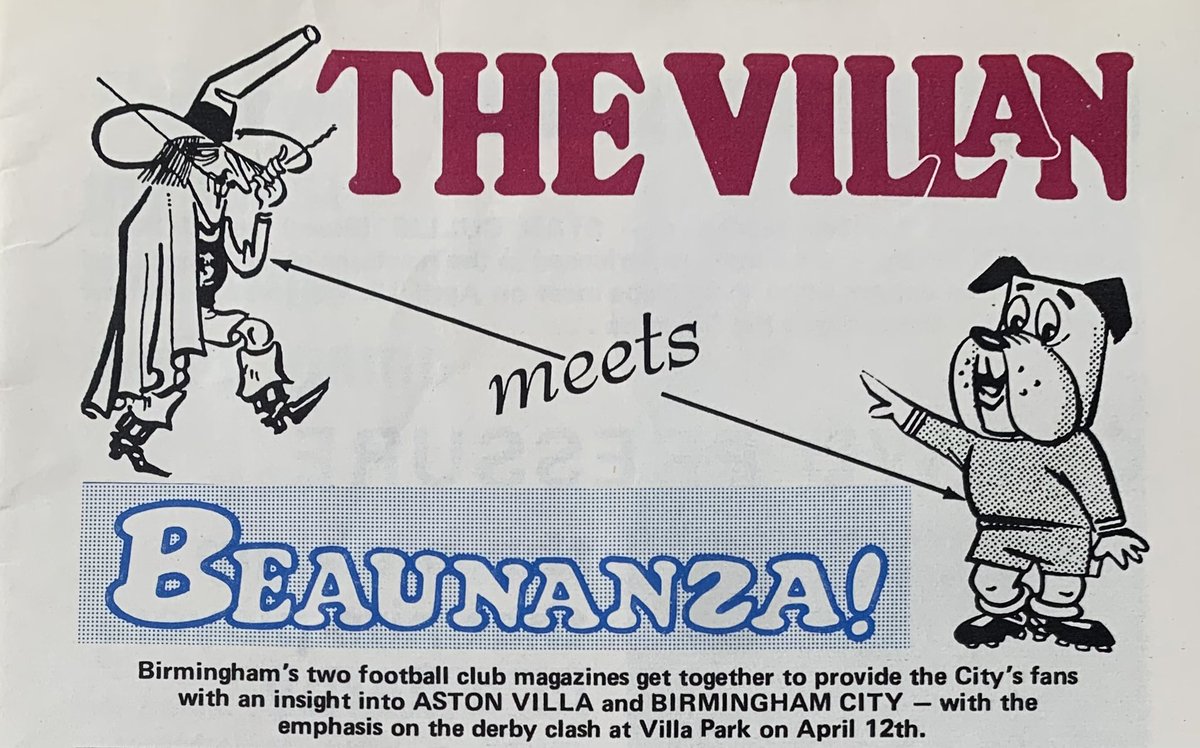 Primetimeperry's tweet image. The 1969 version

Souvenir magazine for The Second City derby 12th April 1969 featuring the Villa Villan

Aston Villa 1 Birmingham City 0
(Dave Simmons)

Attendance 52,772.

#AVFC #AstonVilla 🟣🔵