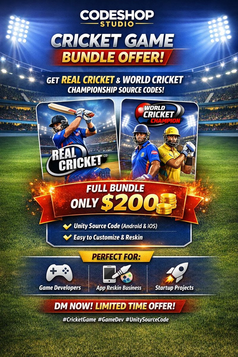 codeshop_studio's tweet image. codeshopstudio.com

#CricketGame #UnityGame #GameDevelopment #MobileGames #AndroidGames #iOSGames #GameSourceCode #CricketLovers #CodeshopStudio #GameDeal