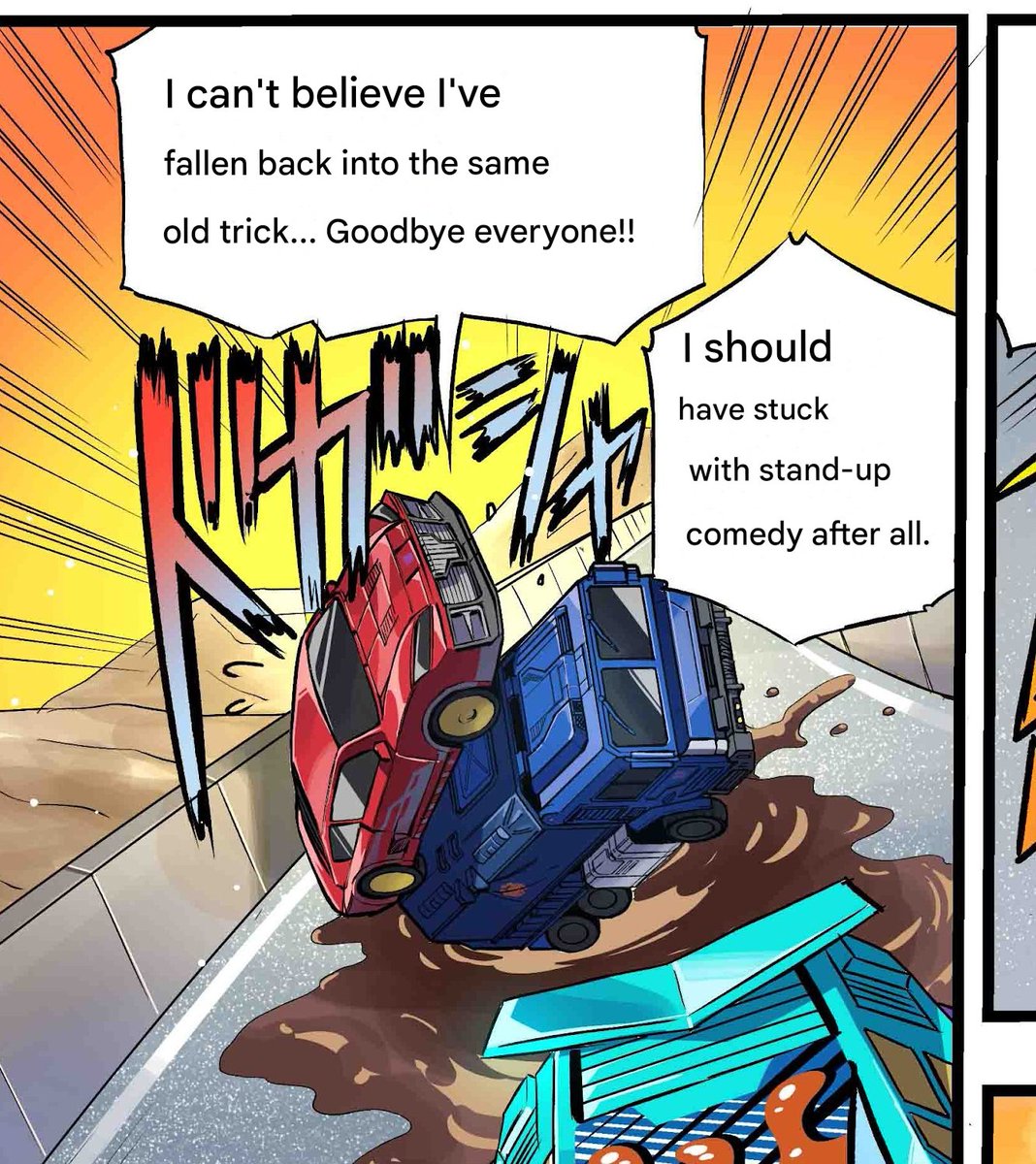 Flora88Ng's tweet image. #transformers #knockout
It's cool that Knock Out mentioned this wasn't the first time it happened, referencing the time when Bumblebee used the same oil-leaking trick on him. Even though he looks different, he really is from the Prime universe as the manga stated!