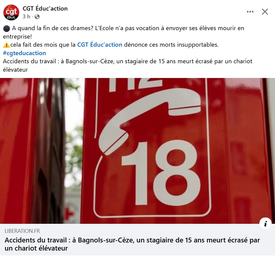 CGT_EP's tweet photo. La CGT enseignement privé partage les constats que la CGT Éduc'action dénonce depuis des mois. Le rôle de l'école n'est pas d'envoyer les jeunes mourir au travail ! https://t.co/yu8liKgNbt