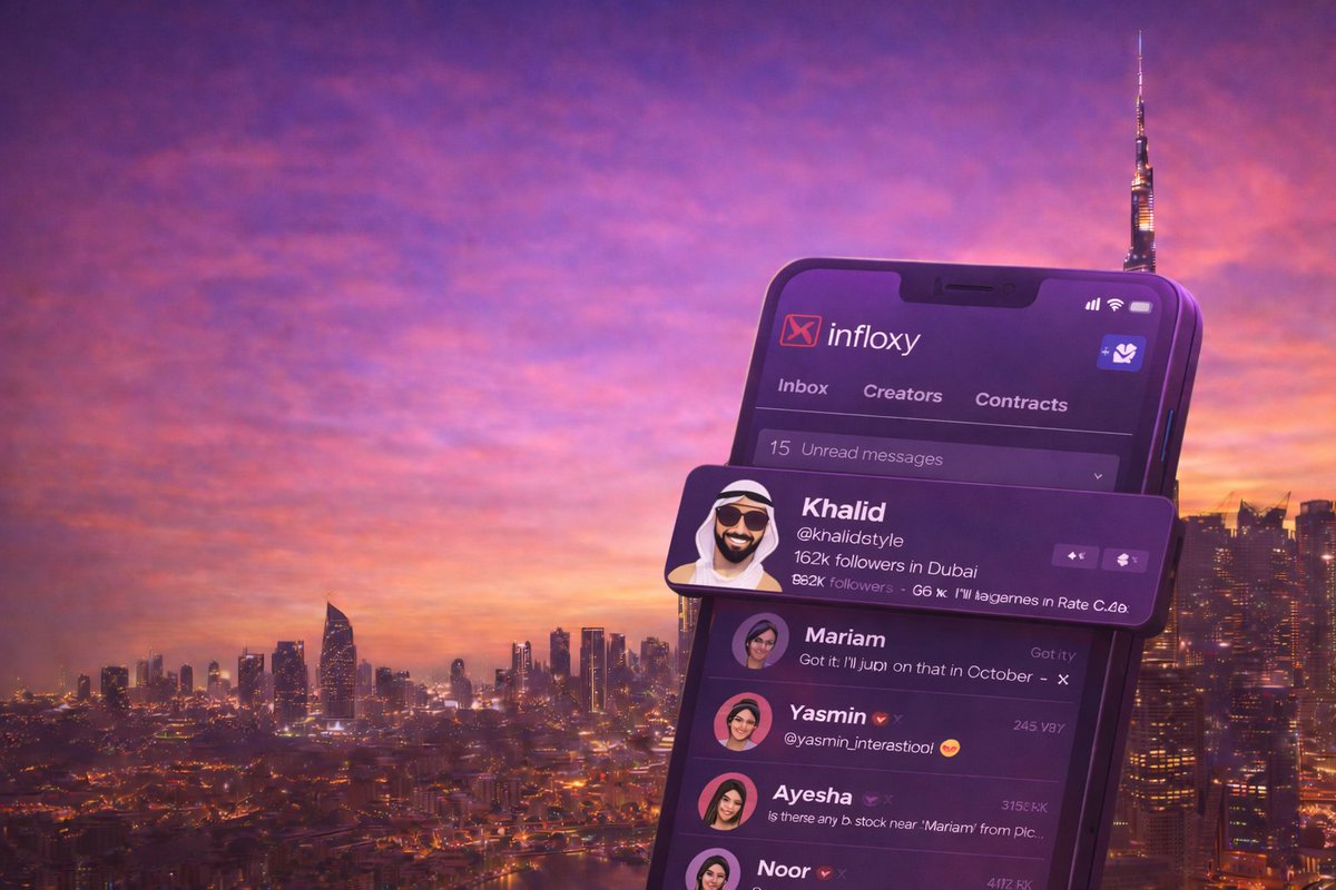 InfloxyAI's tweet photo. Dubai's #influencermarketing scene is exploding. 🇦🇪

Luxury brands. Lifestyle creators. Global agencies. One city.
Most teams still juggling WhatsApp, DMs, and email separately.
https://t.co/gHFxWR6LIl fixes that — one inbox, 340M+ creators, contracts, tracking.

#Dubai #UAE https://t.co/noc4sUax1Y