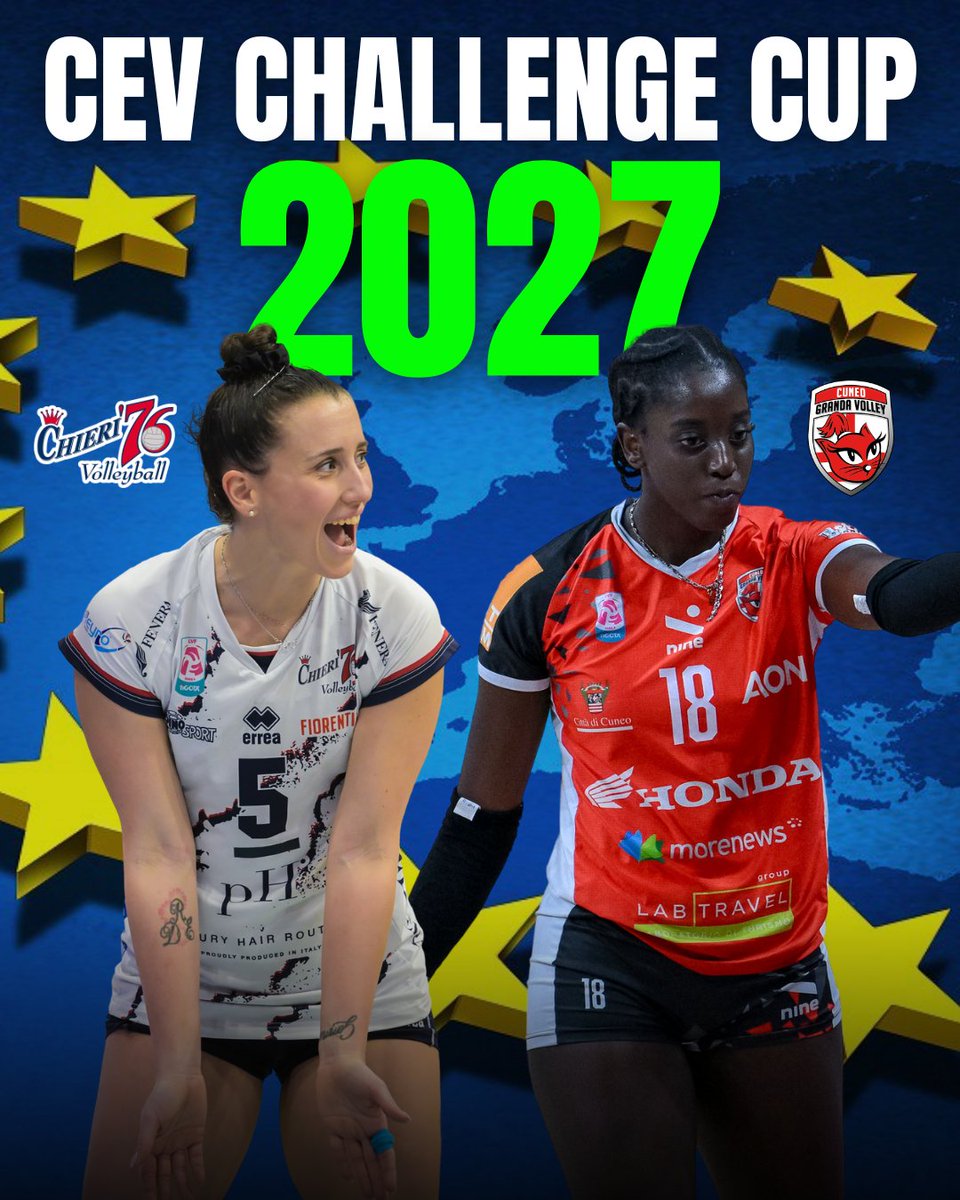 CEVolleyballITA's tweet image. DERBY PIEMONTESE CHE VALE L’EUROPA 🏆 

La Reale Mutua Fenera Chieri '76 e la Honda Cuneo Granda Volley si affronteranno al PalaFenera con in palio la qualificazione alla CEV Challenge Cup 2027.

#CEV #ChallengeCup #2027 #italy