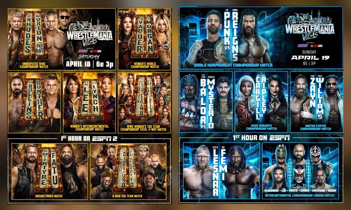 PerkkiXWWE's tweet photo. Endlich #WrestleMania Weekend! 

Freue mich sehr auf die beiden Shows. Krasse Cards. 😊 Viel Spaß! https://t.co/URE1gBDH8z