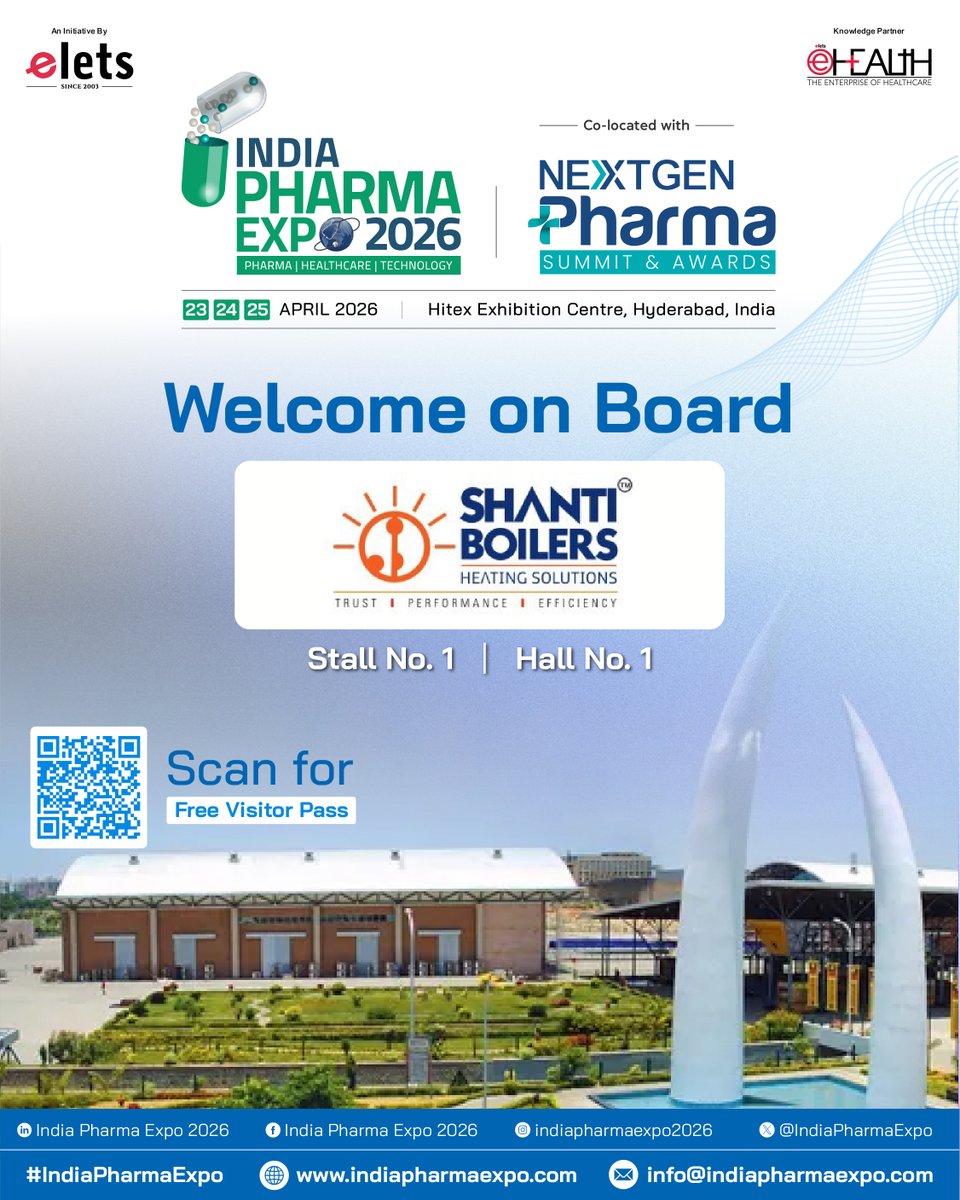 indiaPharmaExpo's tweet image. We are delighted to welcome Shanti Boilers as an Exhibitor at India Pharma Expo 2026, co-located with the NextGen Pharma Summit &amp;amp; Awards.

To Secure Your Free Visitor Pass, Click Here: indiapharmaexpo.com/visitor.php

#IndiaPharmaExpo2026 #Pharma #IndustrialSolutions #BoilerTechnology