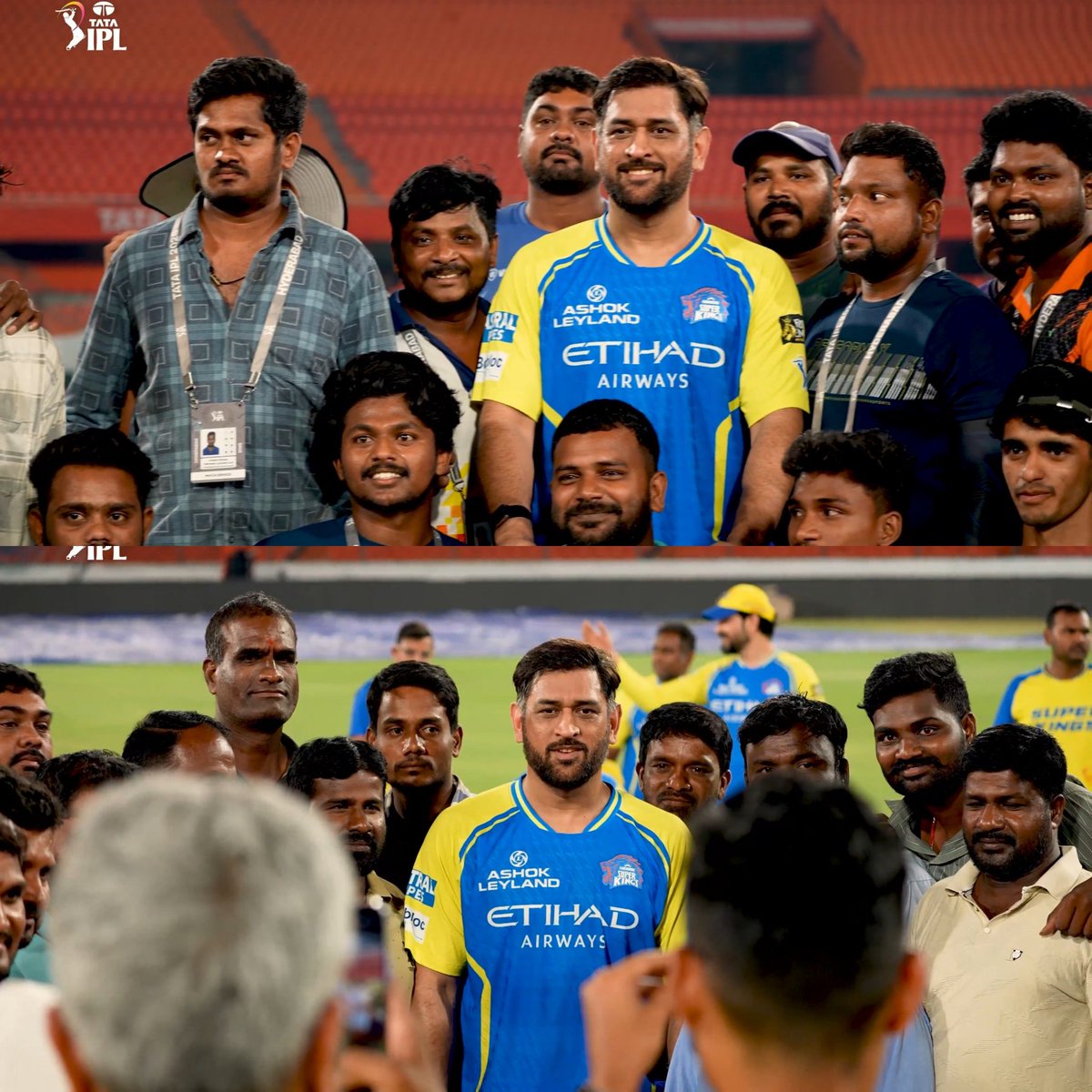 DhoniArmyTN's tweet image. MS Dhoni with the ground staff of Uppal Stadium. 💛

#MSDhoni @MSDhoni #WhistlePodu