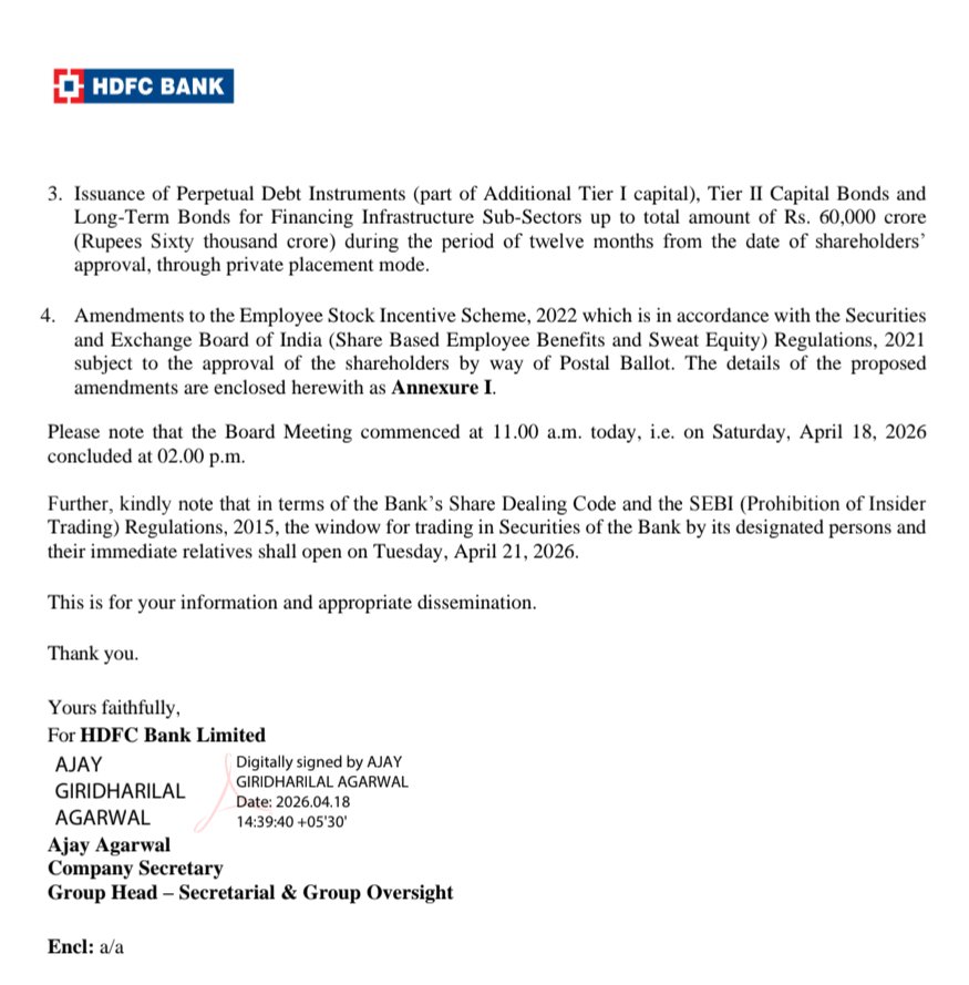 BusinessNewsPo1's tweet image. #HDFCBank Ltd Declared Final Dividend of Rs 13 (1300%) per share of FV Rs 1 with Q4 &amp;amp; Annual Audited Financial Results 
#StockToWatch
#StockInNews 
#StockInFocus 
#StockMarket
#Nifty #NSE #BSE #Nifty50 #Sensex