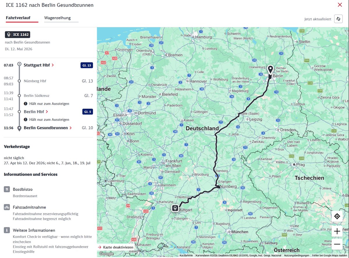 MarcusGrahnert's tweet image. Kleinigkeit zum #Fahrplan2026 

❗️Neues Einsatzgebiet für #ICE3neo

-&amp;gt; Im Zeitraum 1.-31.5. für Sprinterzugpaar ICE 1162/1163 #Stuttgart-#Nürnberg-#Berlin geplant.

Verbindung wurde im Dez eingeführt - wer hat sie schon genutzt?

Reihungen/Zugverzeichnis: fernbahn.de
