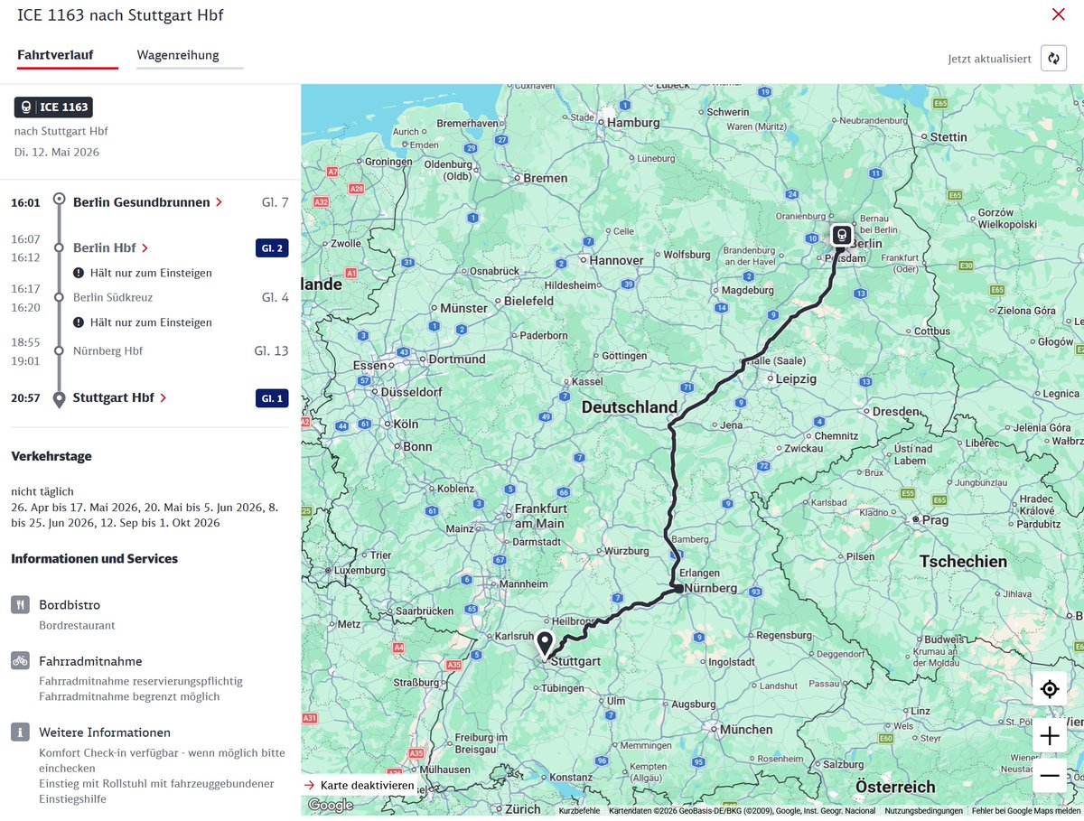 MarcusGrahnert's tweet image. Kleinigkeit zum #Fahrplan2026 

❗️Neues Einsatzgebiet für #ICE3neo

-&amp;gt; Im Zeitraum 1.-31.5. für Sprinterzugpaar ICE 1162/1163 #Stuttgart-#Nürnberg-#Berlin geplant.

Verbindung wurde im Dez eingeführt - wer hat sie schon genutzt?

Reihungen/Zugverzeichnis: fernbahn.de