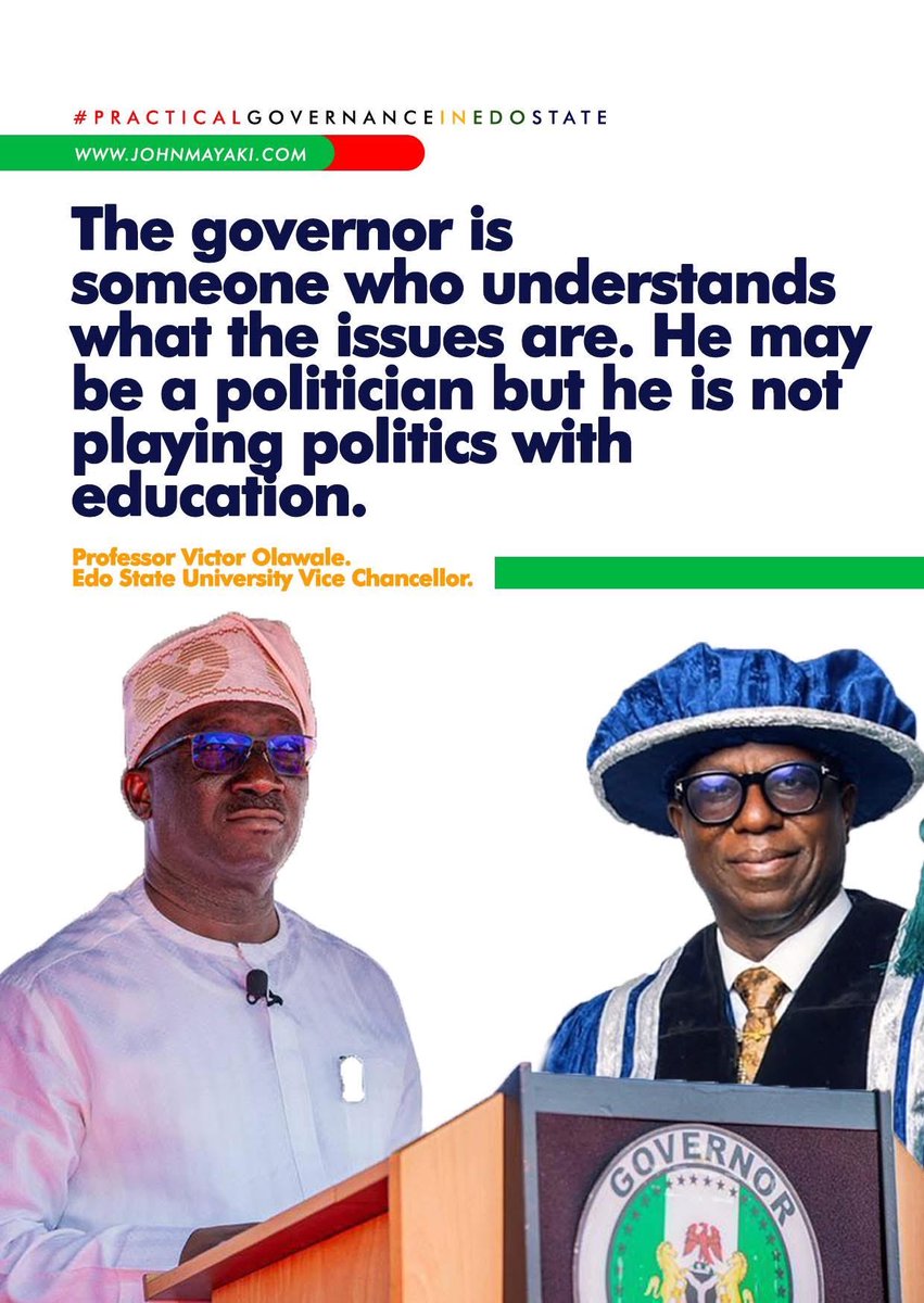 _johnmayaki's tweet photo. “The governor (Senator Monday Okpebholo) is someone who understands what the issues are. He may be a politician but he is not playing politics with education”, Prof. Victor Olawale Adetimirin, Vice Chancellor, Edo University, Iyahmo. https://t.co/7cVEkadvlo