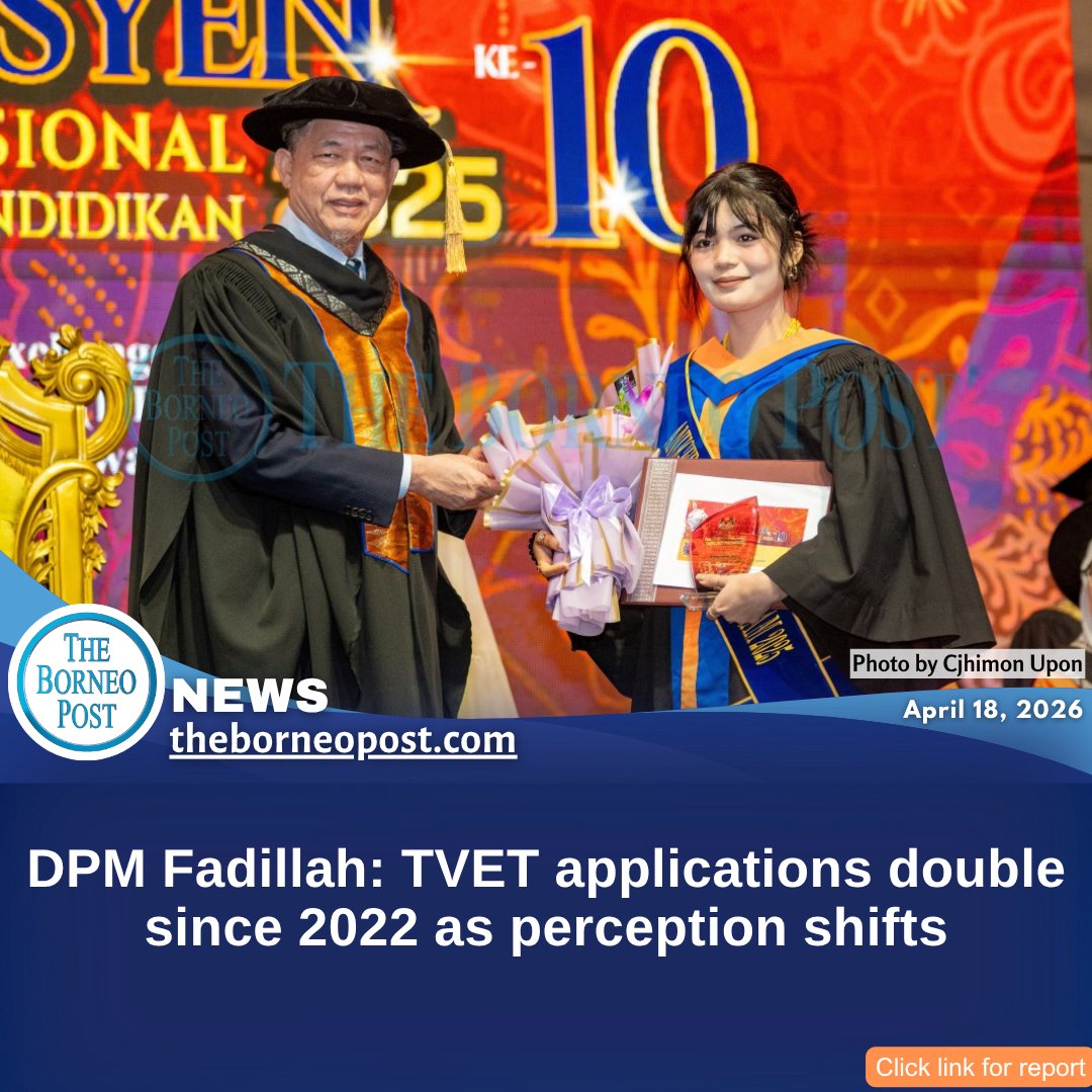 theborneopost's tweet image. TVET applications nationwide have surged from 28,098 in 2022 to over 58,000 this year, reflecting a shift in perception towards TVET as a preferred career pathway, says DPM Datuk Amar Fadillah Yusof.
theborneopost.com/2026/04/18/dpm…

#TVET #Malaysia #Education