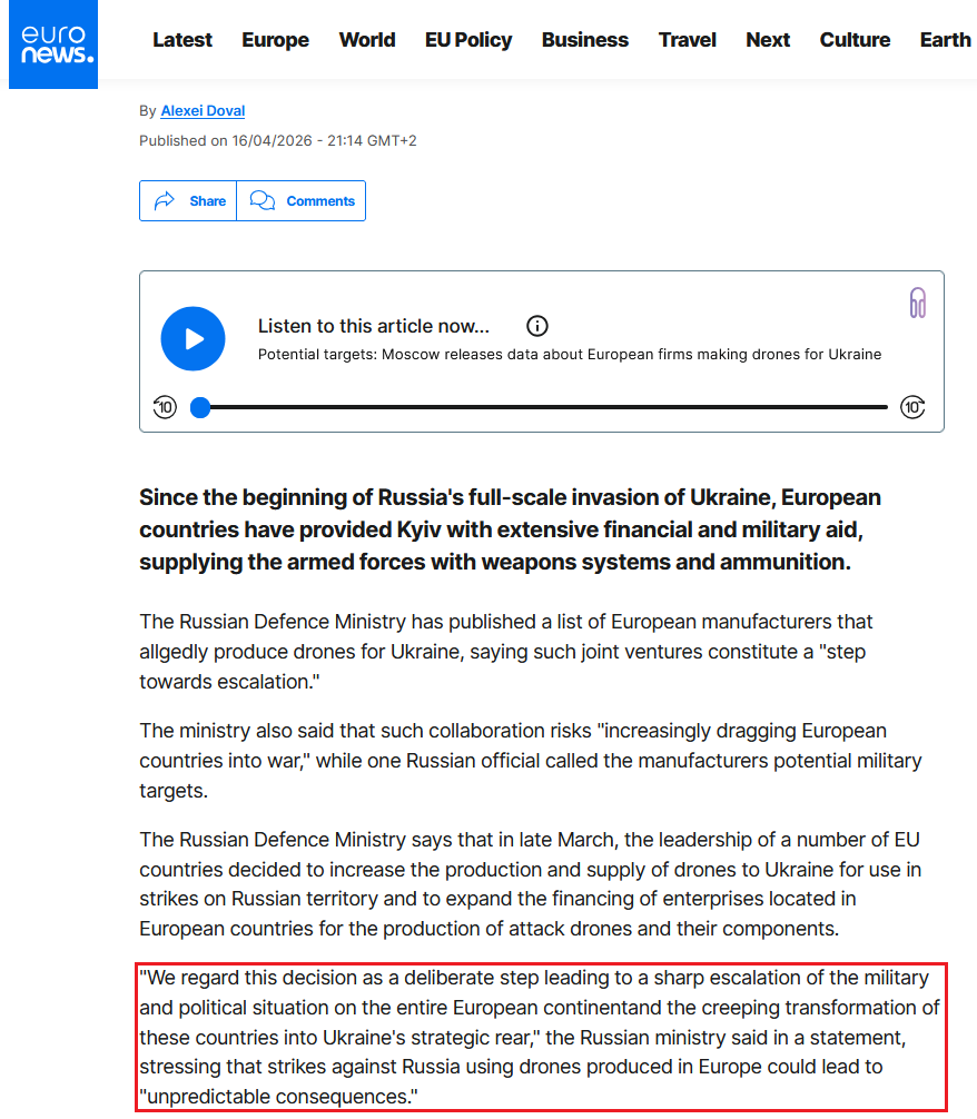 RdeSuiza's tweet photo. @Glenn_Diesen ๐ช๐บ
#Russia warned about unpredictable consequences if the #EU through #European weapon manufacturers continues to further supply #Ukraine with #Drones.
๐ท๐บ
#MinskAgreement #MaidanCoup #Azov #NeoNazis #USA #AbolishSanctions #Oil #Gas #EuropeanUnion #NatoExpansion #StatePropaganda https://t.co/ZUfr4IRhD0