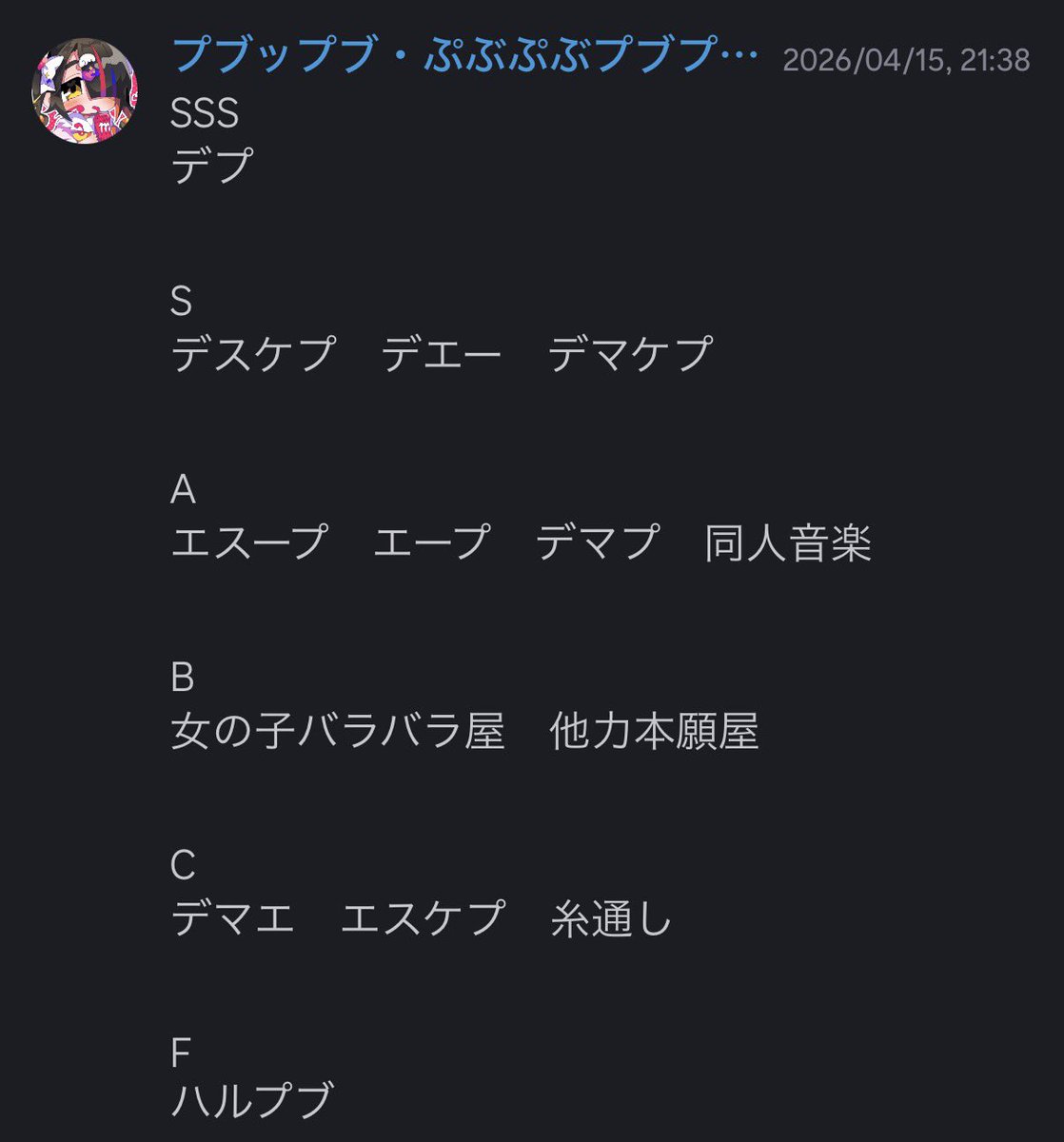 demaescape略称tier表