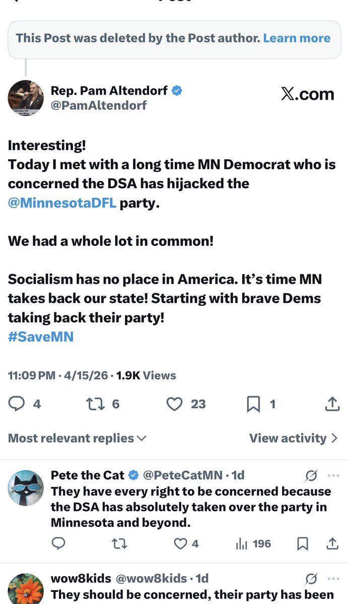 PamAltendorf's tweet image. I replied to the post with this…..and they deleted their original tweet.

If people want the great political division to end in MN and go back to a more normal functioning #mnleg…..!?
If this is the goal?

Then true long-term MN democrats need to come to terms that their party