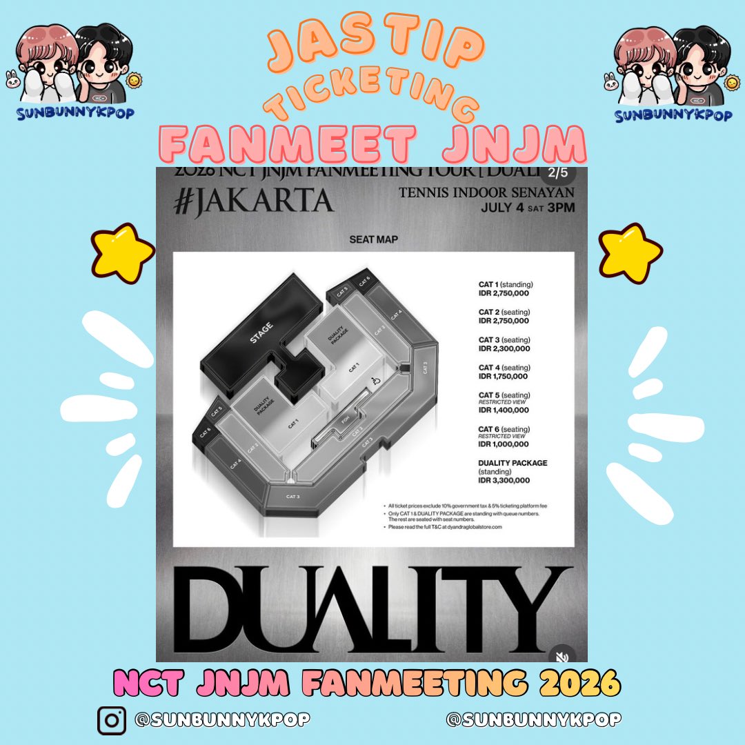 sunbunnykpop's tweet image. [OPEN JASTIP JASWAR NCT JNJM FANMEETING TOUR DUALITY in JAKARTA]

FEE JASTIP PER SECTION 

Duality Package 450k
Cat 1 &amp;amp; 2 300k
Cat 3 &amp;amp; 4 200k
Cat 5 &amp;amp; 6 150k

🔗url-shortener.me/L1CA
#jeno #jaemin #nct #nctdream #nctjnjm