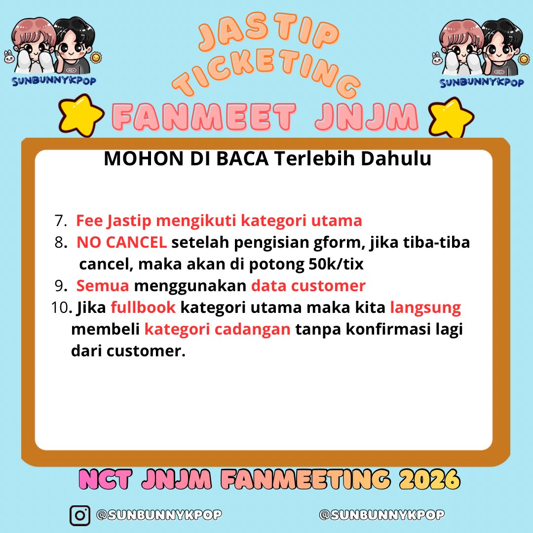sunbunnykpop's tweet image. [OPEN JASTIP JASWAR NCT JNJM FANMEETING TOUR DUALITY in JAKARTA]

FEE JASTIP PER SECTION 

Duality Package 450k
Cat 1 &amp;amp; 2 300k
Cat 3 &amp;amp; 4 200k
Cat 5 &amp;amp; 6 150k

🔗url-shortener.me/L1CA
#jeno #jaemin #nct #nctdream #nctjnjm