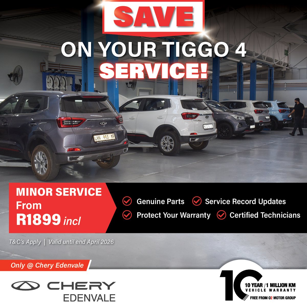 CheryEdenvale's tweet image. Keep your Tiggo 4 running smoothly with a minor service from R1899.

Reliable, affordable, and done by the experts at Chery Edenvale.

Book your service today: bit.ly/3qOz0Xi 

#CheryEdenvale #Tiggo4 #CarService