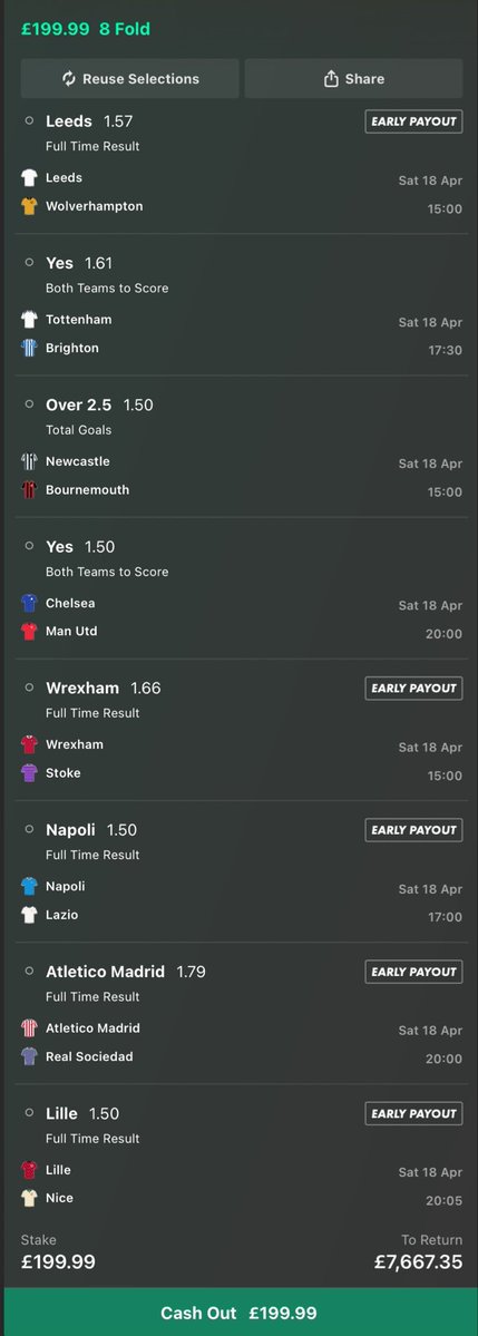 I’ve found your Saturday investment, this will make you over £7k richer! 🧙
If the game land I will giveaway £200 to six people who 
Follow 
Retweet 
Like 

Click on the link in comments to join my wining team now