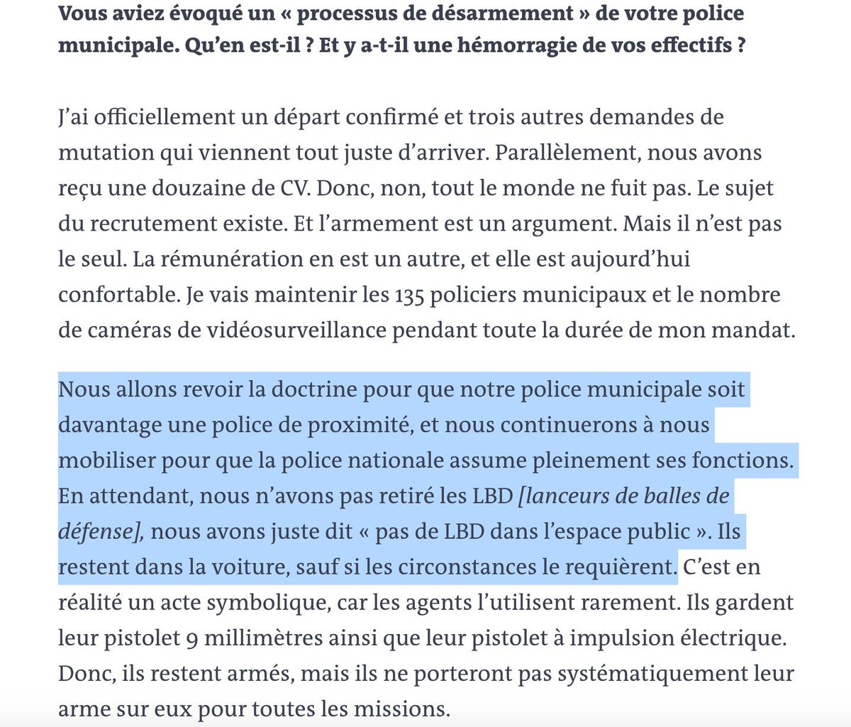 Tout programme qui cherche une voie "intermédiaire" sur la police finit par s'adapter au consensus sécuritaire. Après avoir refusé de revenir en arrière sur l'ensemble de la politique du PS - qui a offert aux policiers des 9 millimètres, des motos et des chiens, en plus des LBD -