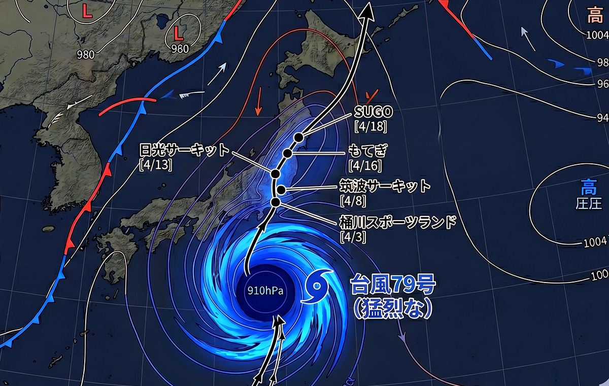 猛烈な台風79号、サーキット各地を直撃か。
異例の「春の北上」に厳戒態勢