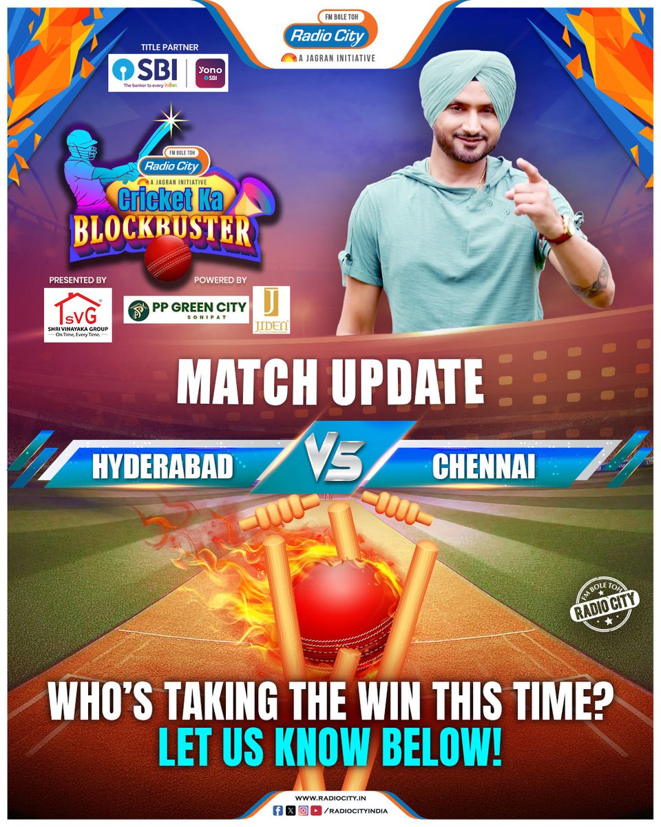 radiocityindia's tweet image. Yono SBI Cricket Ka Blockbuster is back!
Can you predict the winner of today’s match? 

@TheOfficialSBI 

#StayTuned #YonoSBICricketKaBlockbuster #CKB2026 #CricketExtravaganza